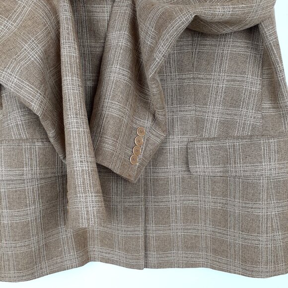 Made in Italy Linen Wool Blend Blazer, Size M. Brown Tan Mocha Plaid Vintage - Picture 6 of 14